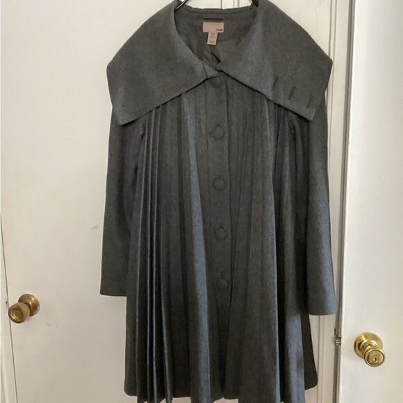 H&M Sz 12 Gray swing coat, cape, pleated, wool - Picture 9 of 11